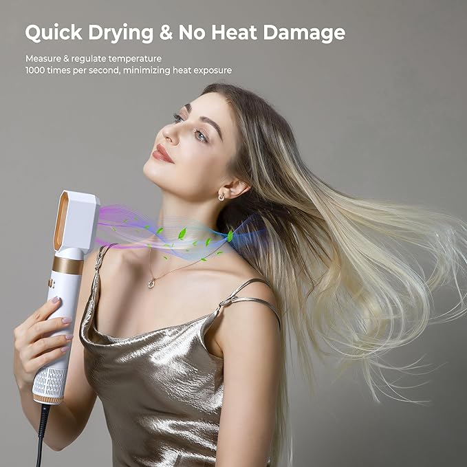 6 in ONE Hair Dryer Brush, Blow Dryer Curling Wand Hair Styling Tools Set, Ionic Hot Air Massage Oval Blowout Hair Dryer, Left&Right Hair Styler