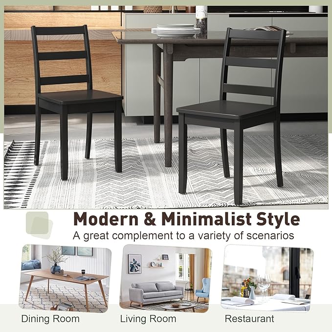 Giantex Wood Dining Chairs Set of 4 Black- Wooden Armless Kitchen Chairs with Solid Rubber Wood Legs, Non-Slip Foot Pads, Max Load 400 Lbs, Farmhouse Style High Ladder Back Wooden Dining Room Chairs