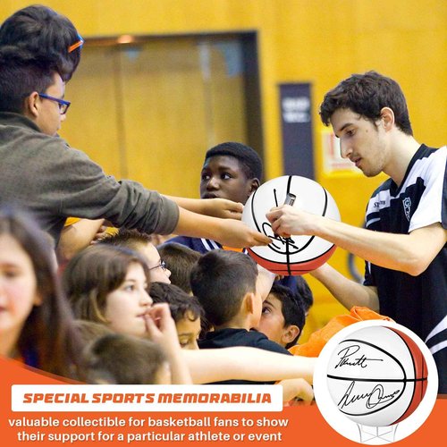 Hiboom Autograph Basketball with Acrylic Ball Stand Operation Christmas Signing Autograph Ball Panel Blank Signature Official for High School College Coach Gift(4 Pcs,White and Brown,Size 7)