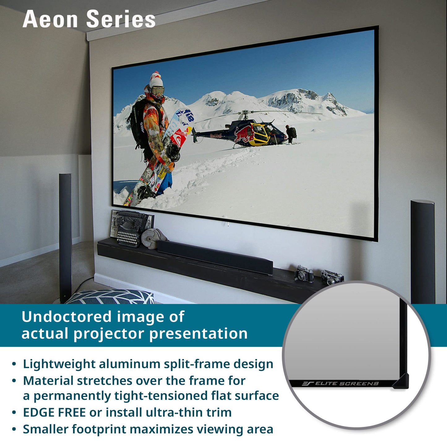 Elite Screens Aeon Series, 110-inch 16:9, 8K / 4K Ultra HD Home Theater Fixed Frame EDGE FREE Borderless Projector Screen, CineWhite UHD-B Front Projection Screen, AR110WH2
