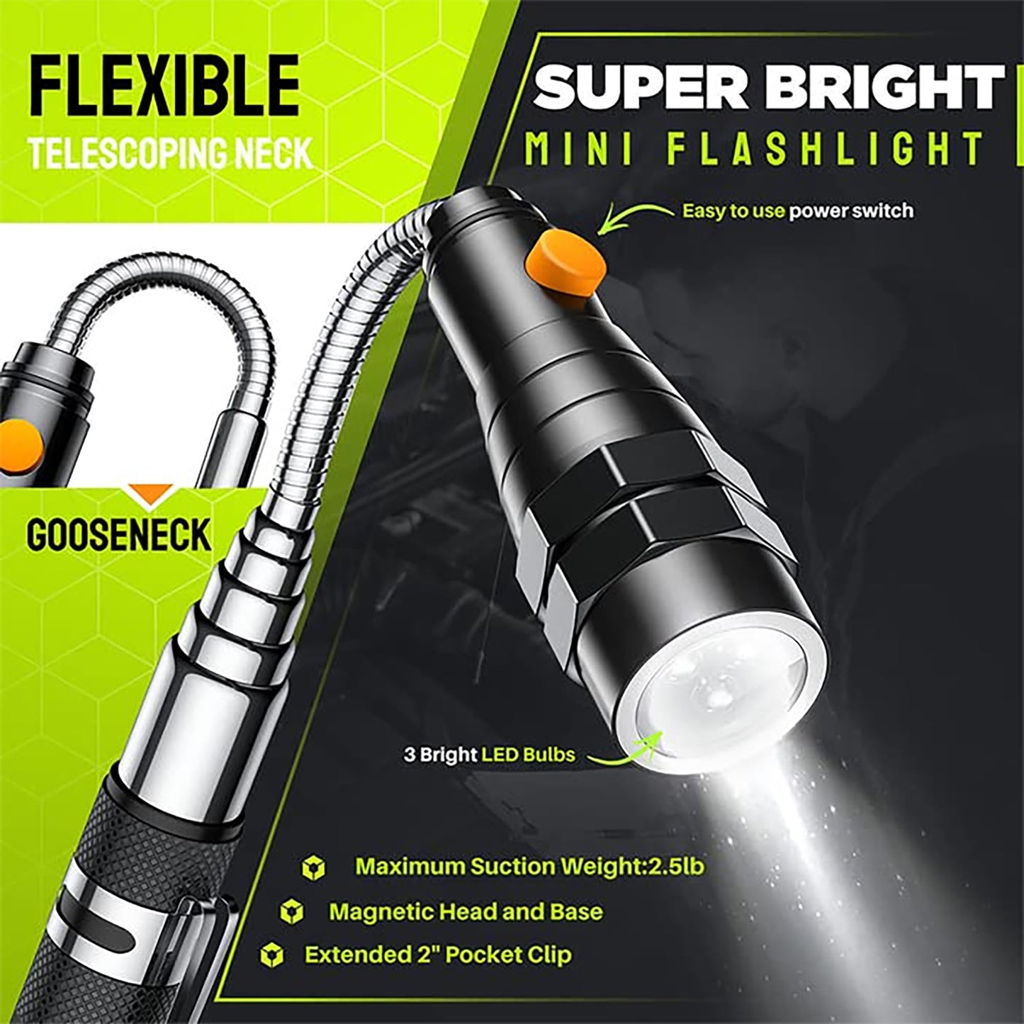 Telescoping Magnetic Pickup Tool Set, Inspection Mirror Telescoping, LED Flashlight, Cool Gadgets for Men, Valentine’s Day Gifts for Him, Husband, Boyfriend, Magnet Stick, Magnet Stick (Yellow)