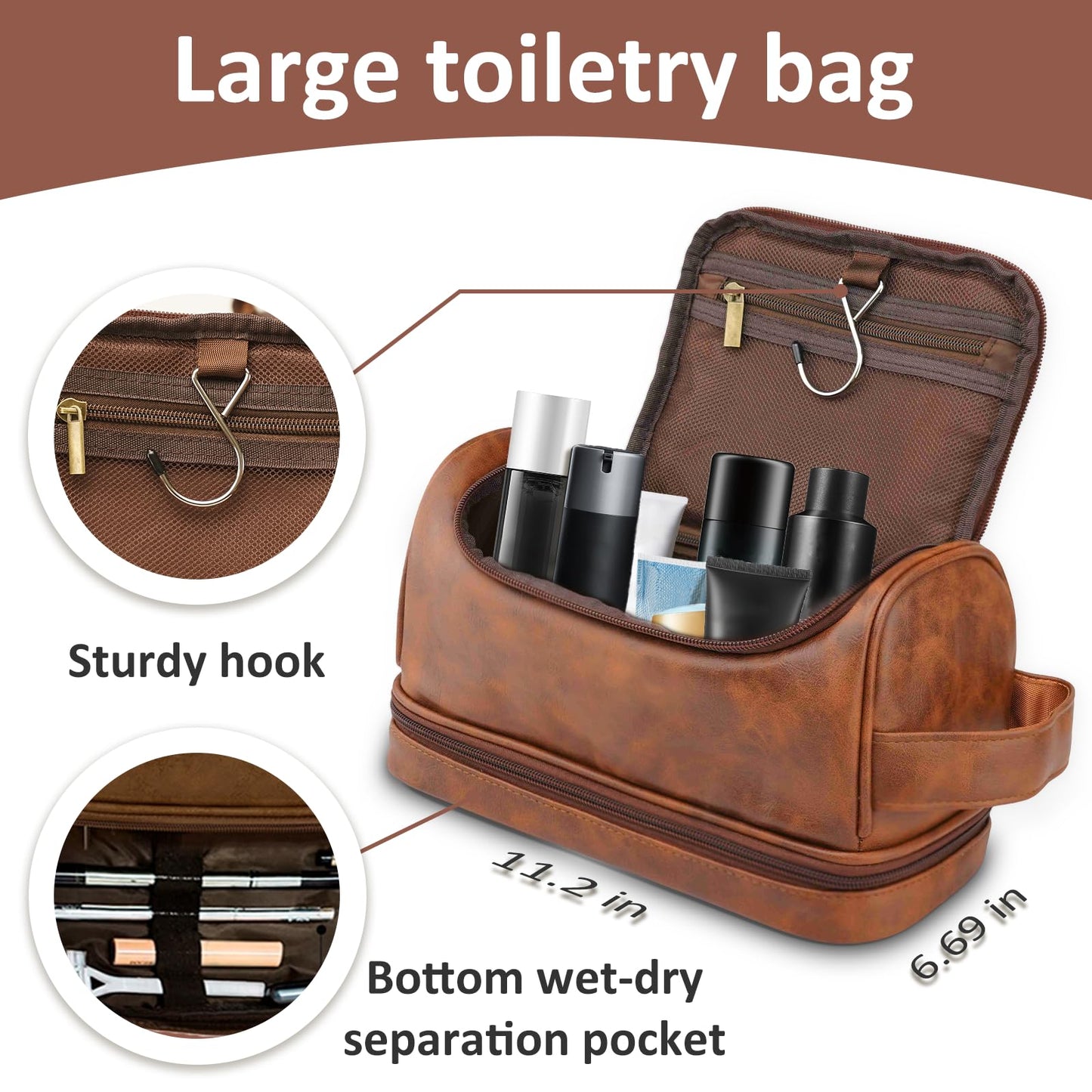 Sparklove Personalized Leather Toiletry Bag for Men, Custom Shaving Bags, Engraved Monogrammed Travel Bag, Birthday Gifts for Boyfirends, Groomsmen, Dad, Son Husband Father's Day, Wedding, Anniversay