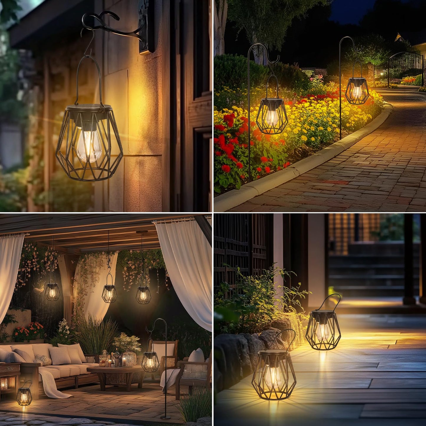 TaoFiaCo Solar Lanterns Outdoor Waterproof, Upgraded Powered Hanging Solar Lights for Outside, Auto On/Off, Brighter Hanging Outdoor Decor Lights for Yard Garden Patio Pathway 2 Pack