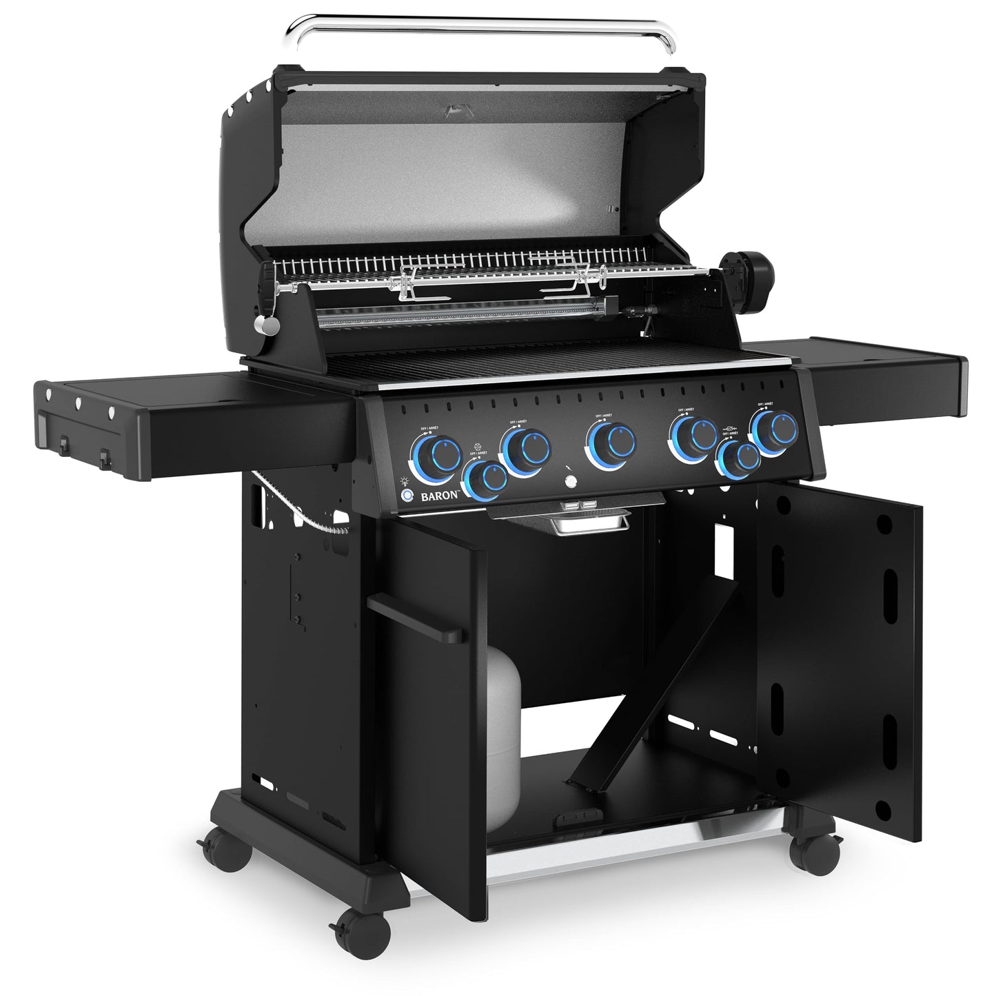 Broil King 675144 Baron 590 Pro Shadow 5-Burner Pellet Ready Propane Gas Grill in Black with Side Burner and Rear Rotisserie Burner