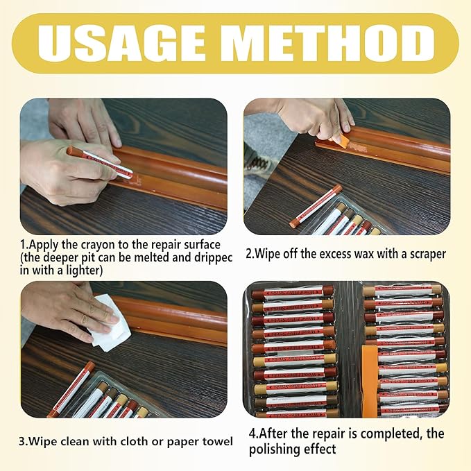 Wood Filler Sticks, 20 Colors Wood Repair Wax Crayons Furniture Markers Touch Up Kit for Repairing Scratches, Dents, Cracks, Holes in Wooden Floors and Furniture, Technicolor Series