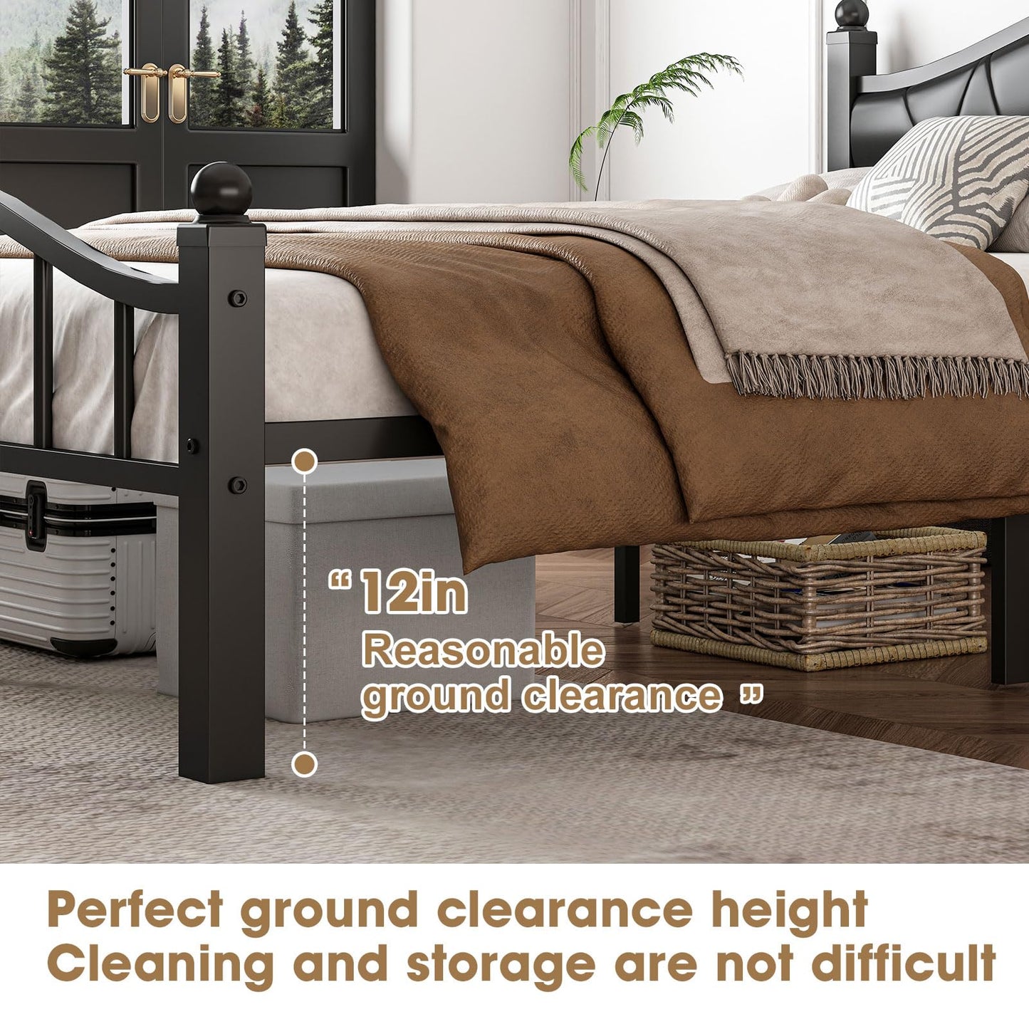 Bed Frames Queen Size with Headboard, Noise-Free Design Heavy Duty 1500lbs Support Tool-Free in 20 Min, No Box Spring Needed 12" Under Storage