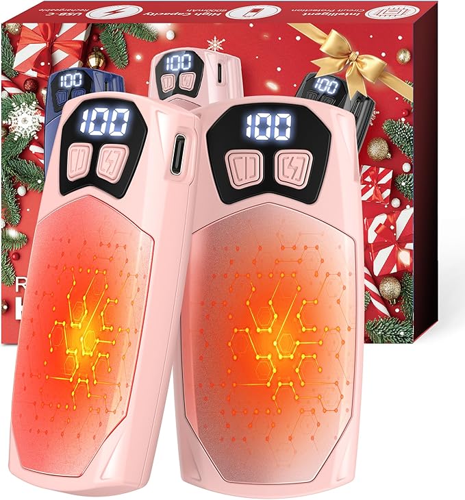 Kesguar Hand Warmers Rechargeable 2 Pack - 6000mAh Electric AI Handwarmers, LED Display & 5-Level Heating, 20Hrs Long Lasting, 2-in-1 Portable Heater, Gifts for Men/Women/Golf/Hunting