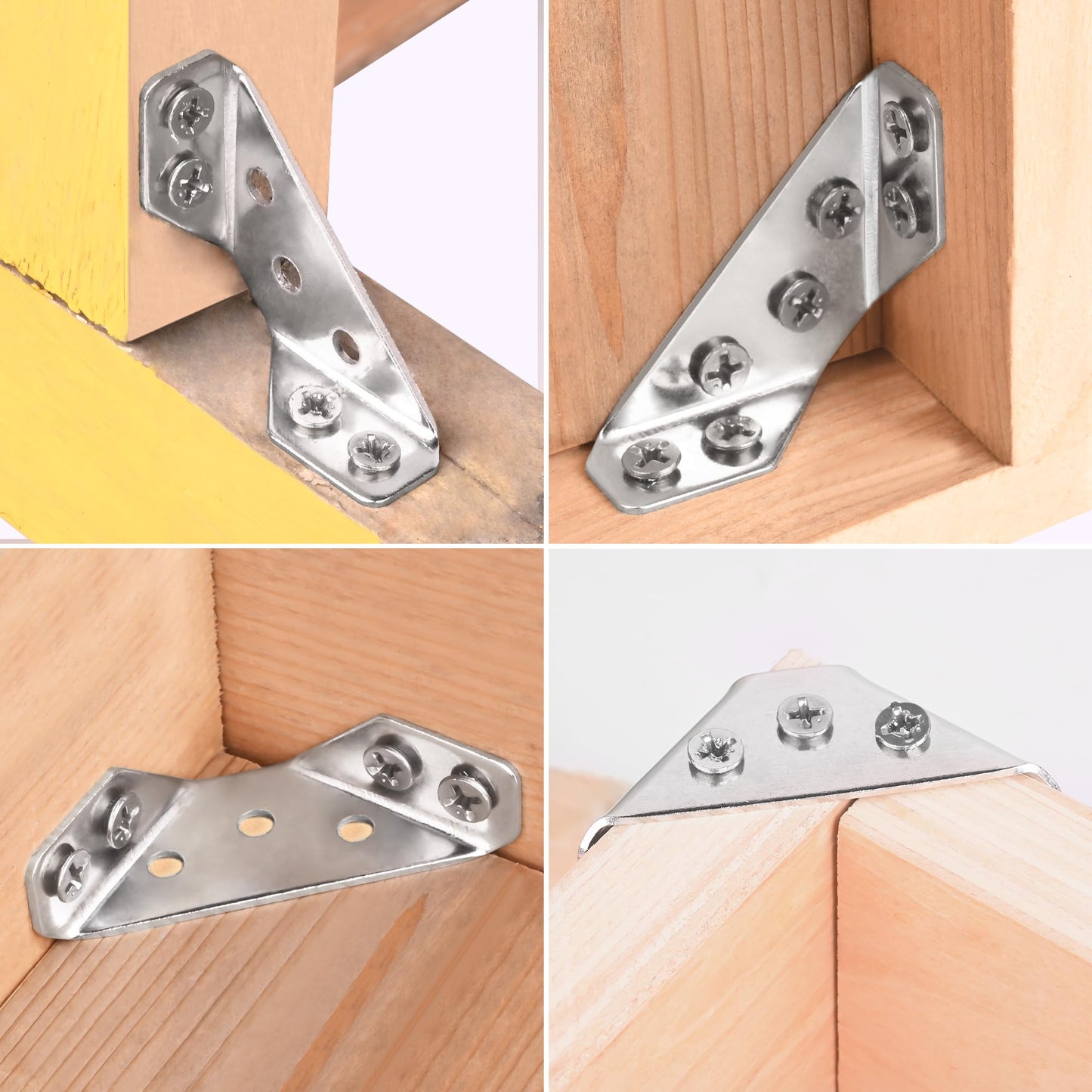 PlusRoc 24-Pack Universal Stainless Steel Furniture Corner Connectors with Screws - Heavy Duty Triangular Support Brackets for Wood Furniture, Drawers, Cabinets, Tables, and Chairs