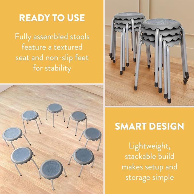 Back2School Express Blossom Stackable Stools, Flexible Seating, Grey, 8-Piece