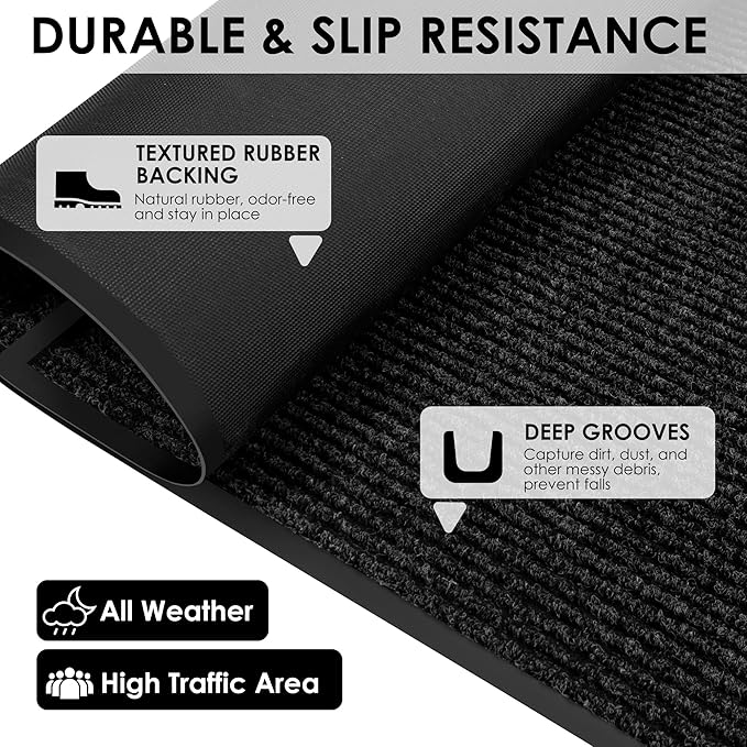 2′ x 9′ Front Door Mat Indoor Outdoor Entrance, Commercial Floor Mat Heavy Duty Dirt Trapper Entryway Doormat, Custom Size Non Slip Rubber Backing Welcome mat, Door Mat for High Traffic Area