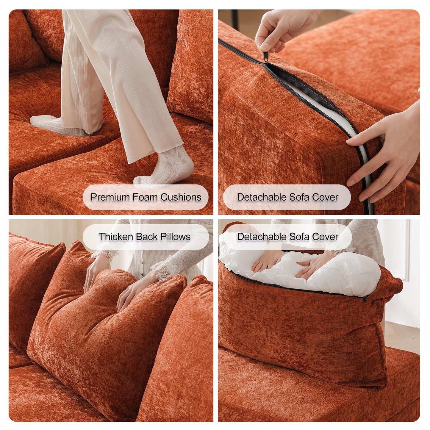 Rexulqo Oversized Accent Chair with All Seats Storage,Comfy Living Room Chairs with 2 Throw Pillow,Upholstered Mid-Century Armchair,24.5'' Deep Seat,Reading Chair for Bedroom,Office,Chenille,Orange