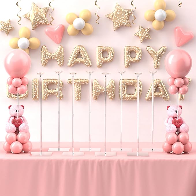Toosci 10 Pack Balloons Stands for Tables, 23.6 Inch Acrylic Balloon Centerpiece Stands with Clear Base, Balloon Stick Hol...