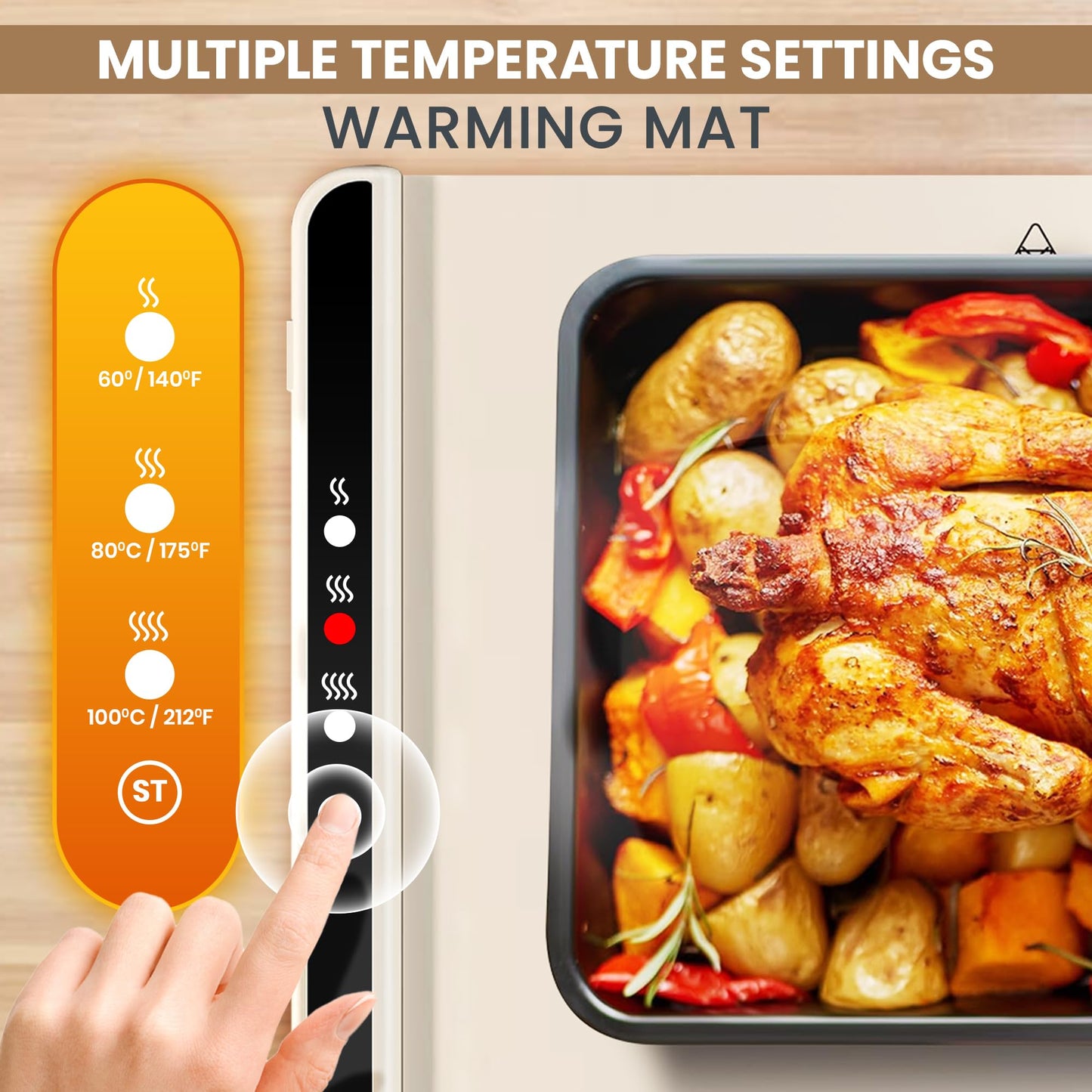 Food Warming Mat for countertop- Full Surface Heating Food Warmer Trays for Buffets Party with Multiple Temperature Settings,Heating Quick,Portable Design, Timed Function for Your Family (Cream White)