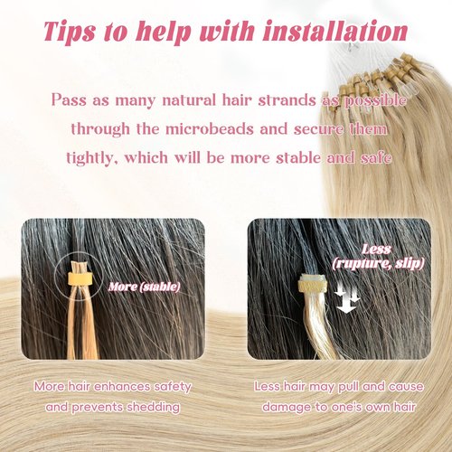 Eliysako Microlink Hair Extensions Human Hair Light Blonde mix Bleach Blonde 20inch 50g/pack Micro Loop Microbead Hair Extensions Real Smooth Human Hair Cold Fusion For Women