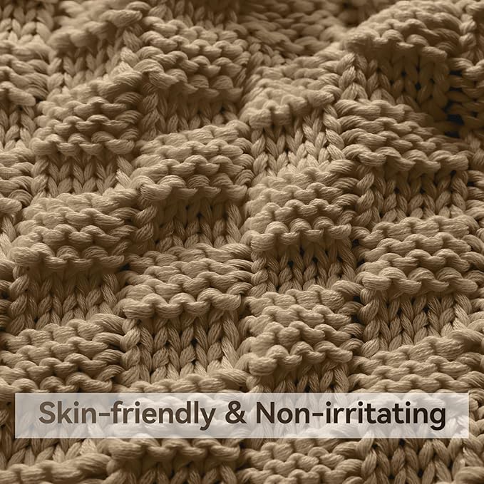 Knitted Weighted Blanket for Adult, No Beads Heavy Blanket 60” x 80'' 10lbs, Breathable Chunky Knit Blanket, Cooling Weighted Blanket for Hot Sleepers, Christmas Home Decor (Camel)