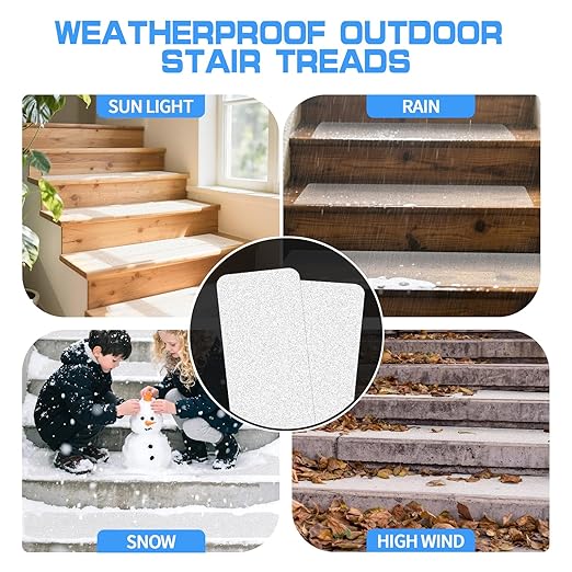LadyRosian Outdoor Stair Treads Non Slip 5-Pack Clear 6" x 24" - Weather Resistant Adhesive Heavy Grip Tape - Waterproof Anti Skid Strips