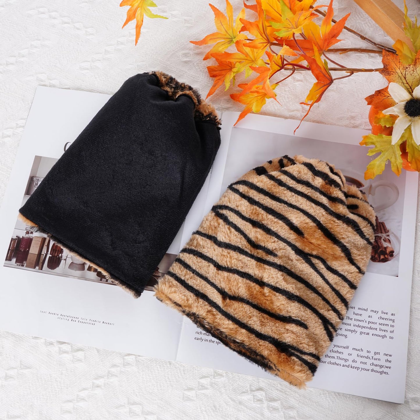 Pistha 6-Piece Furry Tiger Costume Set - Ears, Gloves, Leg Covers, Tail for Halloween, Carnival, Birthday Parties & Cosplay