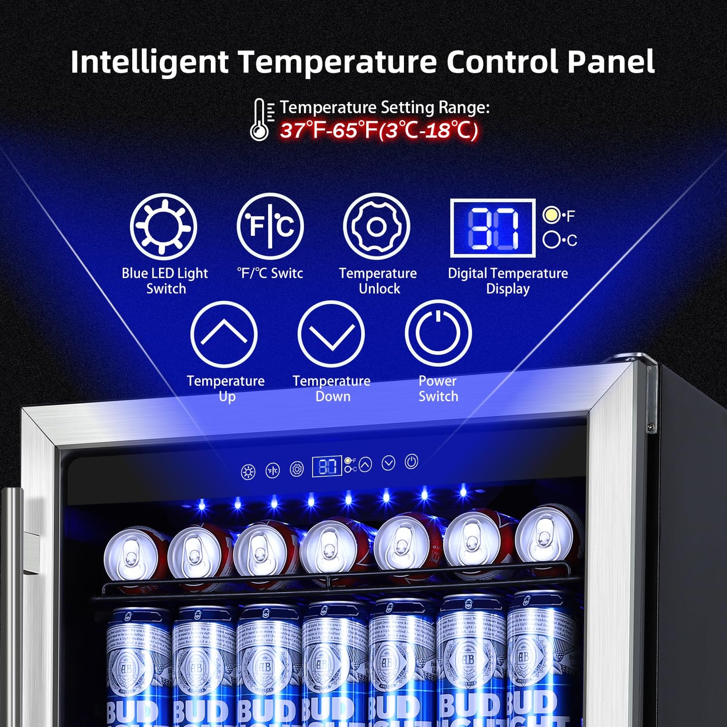 MZAVP 24 Inch Beverage Refrigerator, 180 Cans Built-in Beverage Cooler with Glass Door, Under Counter or Freestanding Drink Fridge with LED Light & Adjustable Shelves For Home Bar Office - Silver