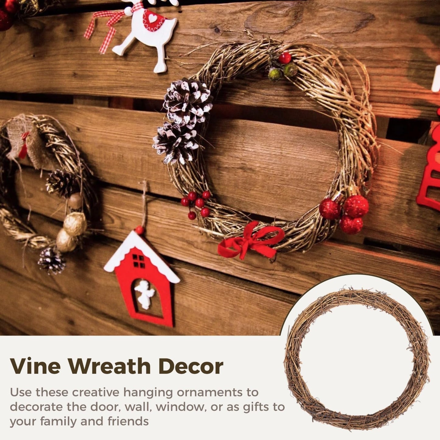 4 Pcs Grapevine Wreath 12 inch - DIY Crafts Natural Grapevine Twig Vines, Vines Garland Wreaths for Wedding House Holiday Door Vase Wall Decor