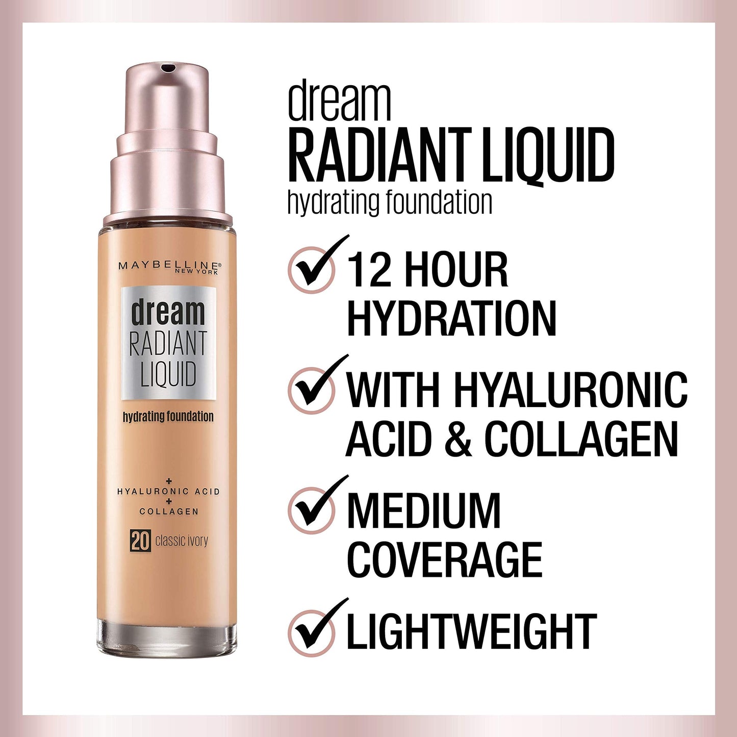 Maybelline Dream Radiant Liquid Medium Coverage Hydrating Makeup, Lightweight Liquid Foundation, Sandy Beige, 1 Count