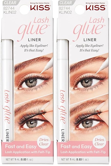 KISS Clear Lash GLUEliner, Felt-Tip Eyelash Adhesive, Clear Matte Finish, Foolproof Application, Easy Touch-Up, 0.02 Oz. (Pack of 2)