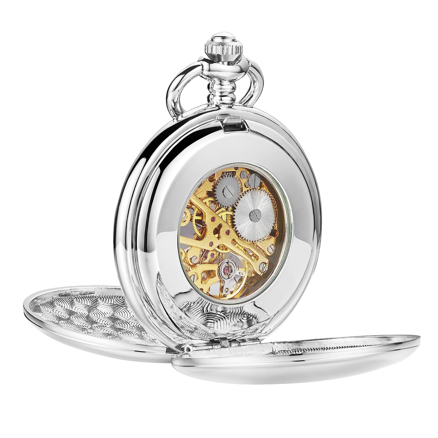 ShoppeWatch Mens Silver Pocket Watch with Chain | Hand Winding Vintage Pocket Watch | Classic Mechanical Movement Pocketwatch |