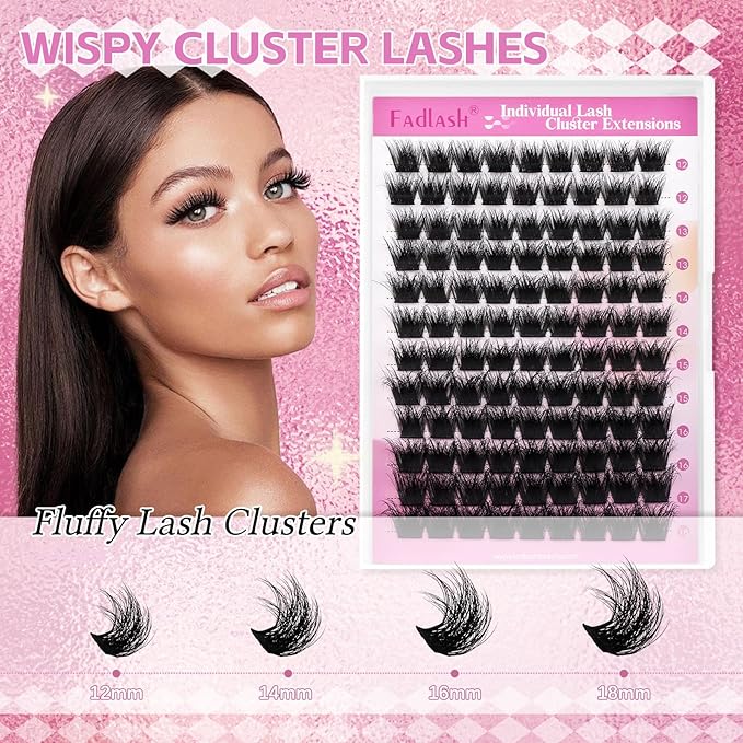 FADLASH Lash Cluster Eyelash Extensions 12-18mm Individual Cluster Lashes D Curl DIY Lash Extension Clusters 3D Effect Eyelash Clusters Volume (Y01-3D-Mix12-18)