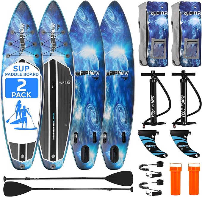 SereneLife Set of 2 Inflatable Stand Up Paddle Boards with Premium Accessories – SUP Pair with 32" Wide Stable Design, No...