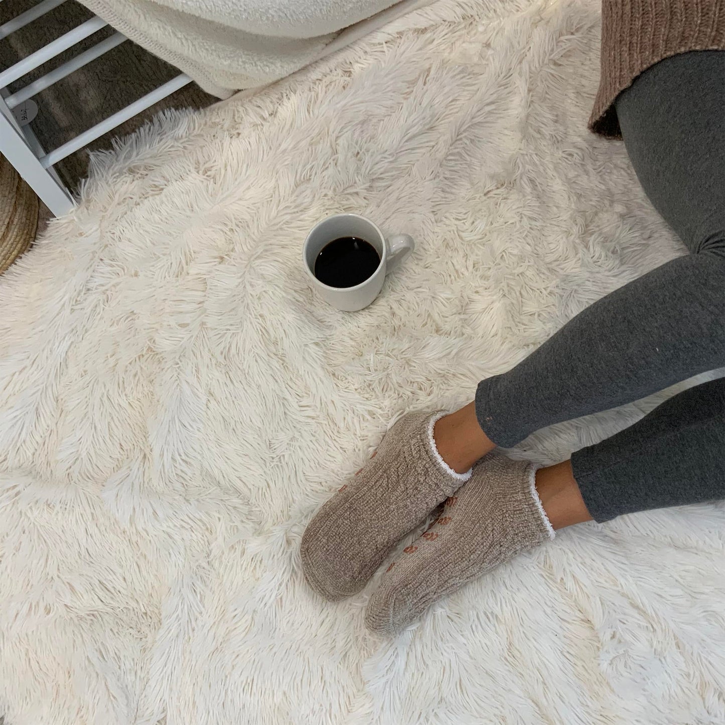 Cuddl Duds Women Cozy Lined Super Soft 3 Pair Pack Low Cut with Grippers Lounge Socks, Oatmeal