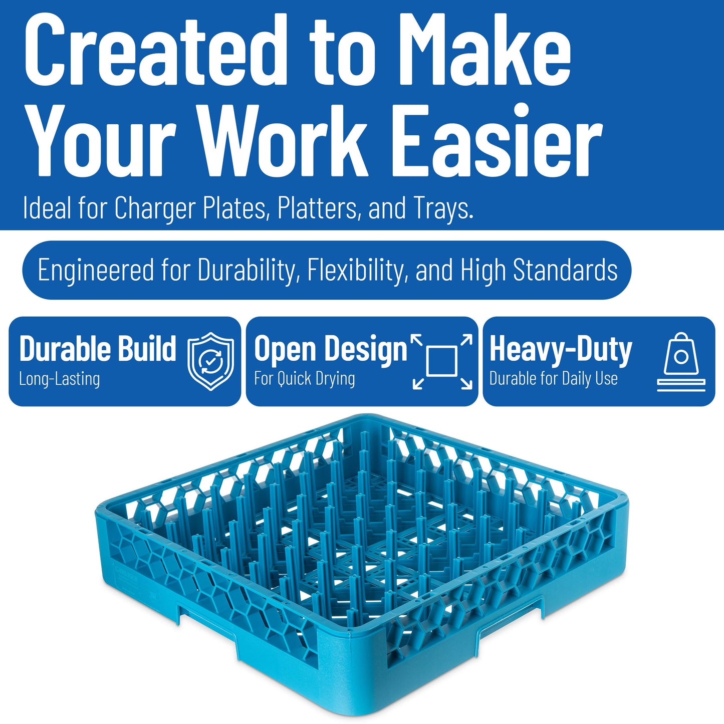 Carlisle FoodService Products OptiClean Peg Dish Rack for Commercial Washing Machines, Tall Peg Plate Rack, Blue (Pack of 6)