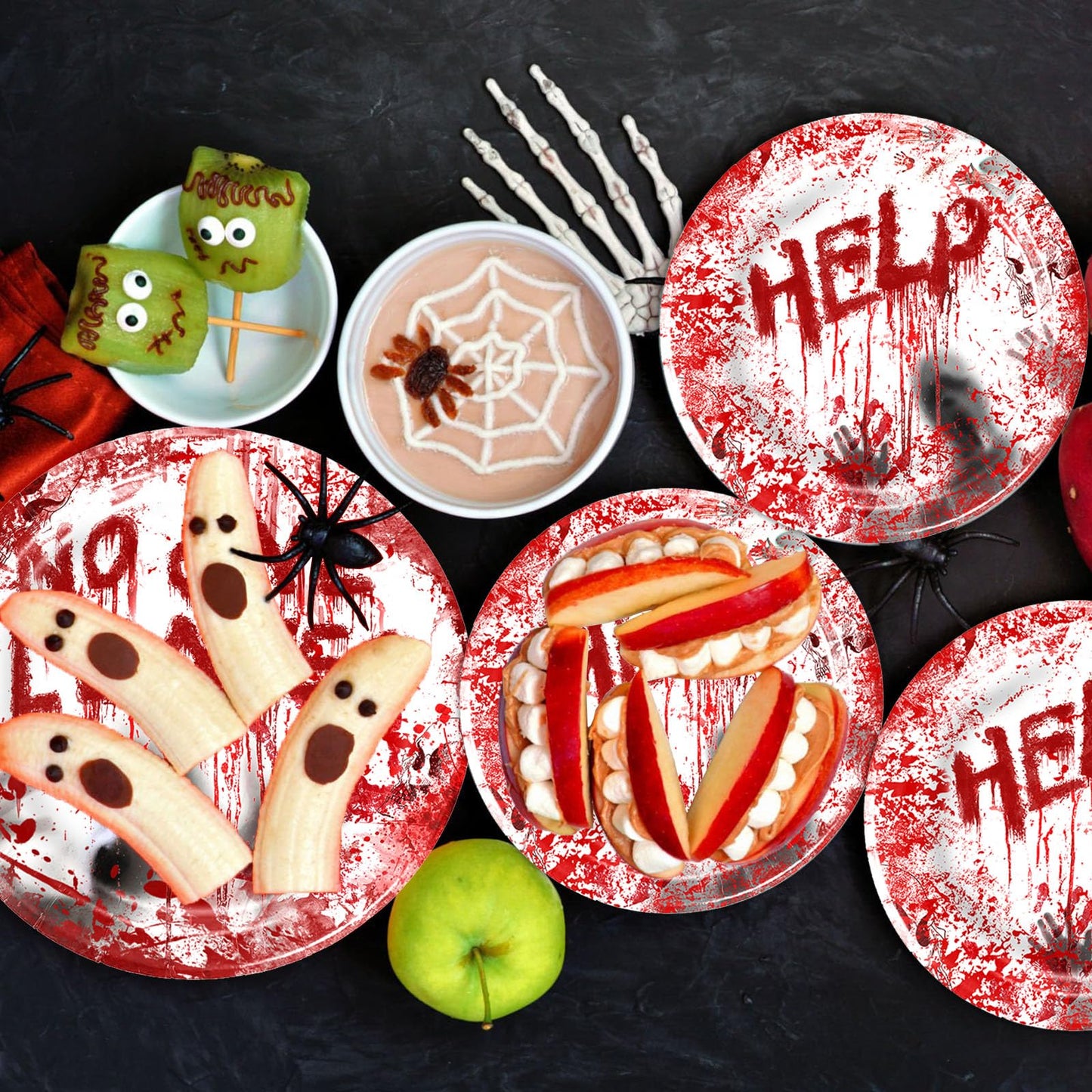 HEKEDES 48Pcs Halloween Bloody Good Time Party Tableware Set: Including 24Pcs Halloween Napkins, 12Pcs 9" Plates and 12Pcs 7" Plates for the Halloween Zombie Skull Bloody Party Table Decorations