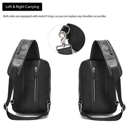 LANNSYNE Full Grain Leather Sling Bag For Men, Crossbody Bag fits 12.9" iPad Crossbody Chest Daypack
