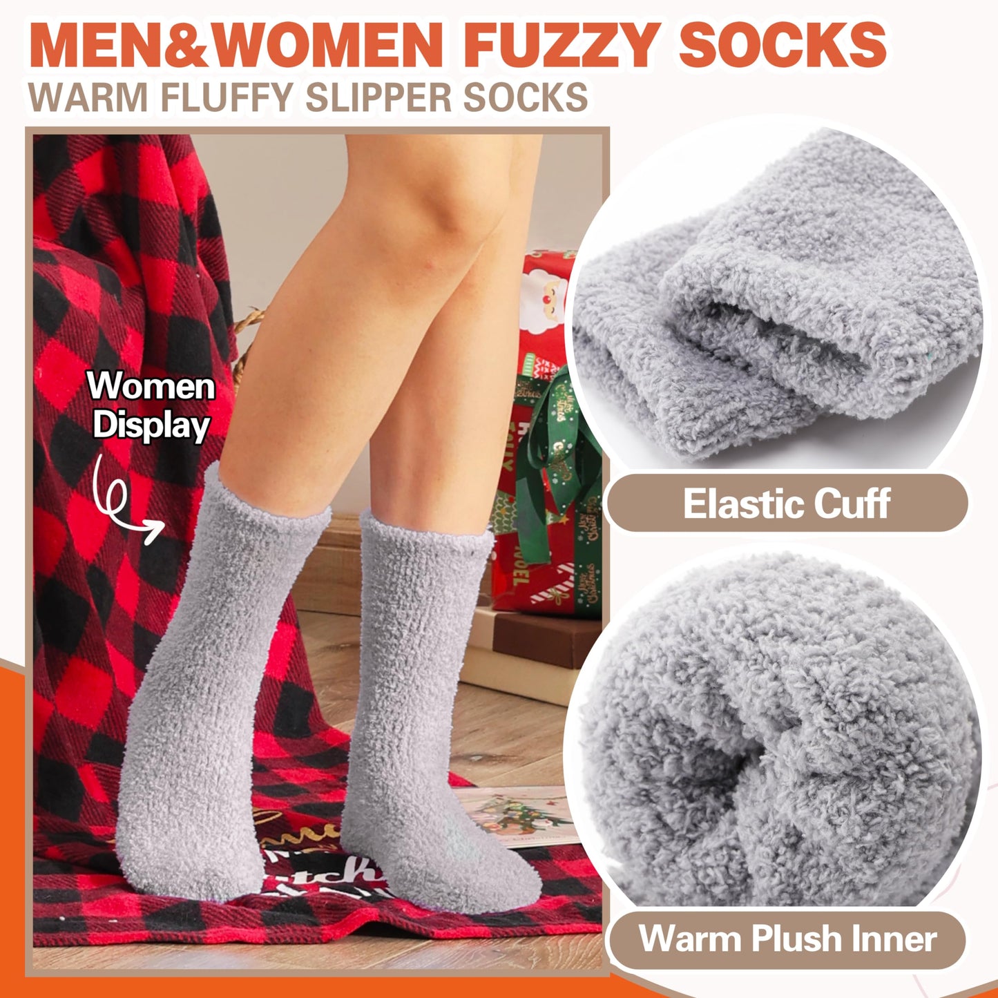 MOGGEI Fuzzy Socks for Women Men Winter Fluffy Warm Thick Cozy Comfy Sleep Super Soft Fluffy Fleece Cabin House Plush Gift Socks Stocking Stuffers(Assorted,M)