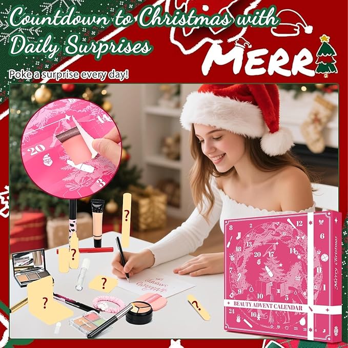 Makeup Advent Calendar 2025 for Women & Teen Girls, 24 Days Christmas Countdown Calendar Beauty Gift Set, 2025 Xmas Gift Surprise Box Calendar Full Makeup Kit