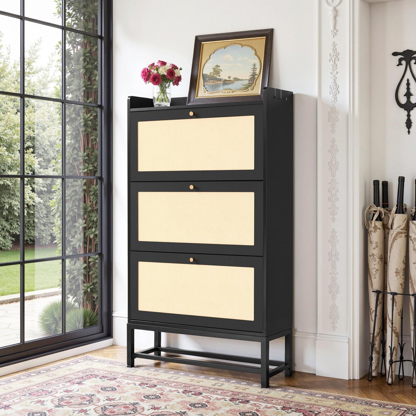 Aivermeil Slim Entryway Shoe Storage Cabinet with 2 Flip Drawers, Modern Freestanding Shoes Organizer Holds 16-20 Pairs, Closed Shoe Storage for Hallway, Foyer - Space-Saving Wood Shoe Rack