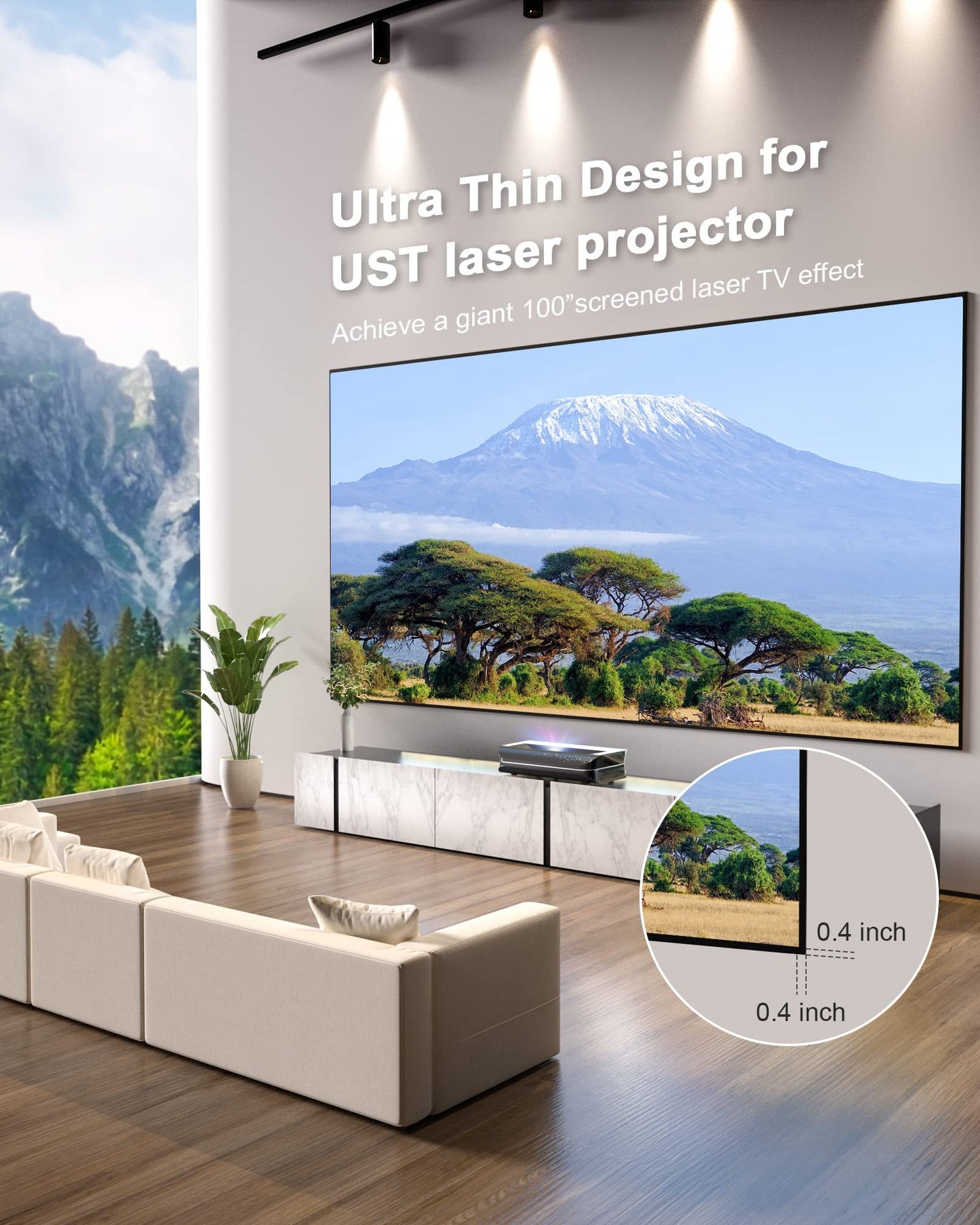 AWOL VISION 120" UST Projector Screen for Bright Day Light Using, 85% Ambient Light Rejecting (ALR) Fresnel Projector Screen for Ultra Short Throw Projector, Fixed Frame, Active 3D, HDR -D120