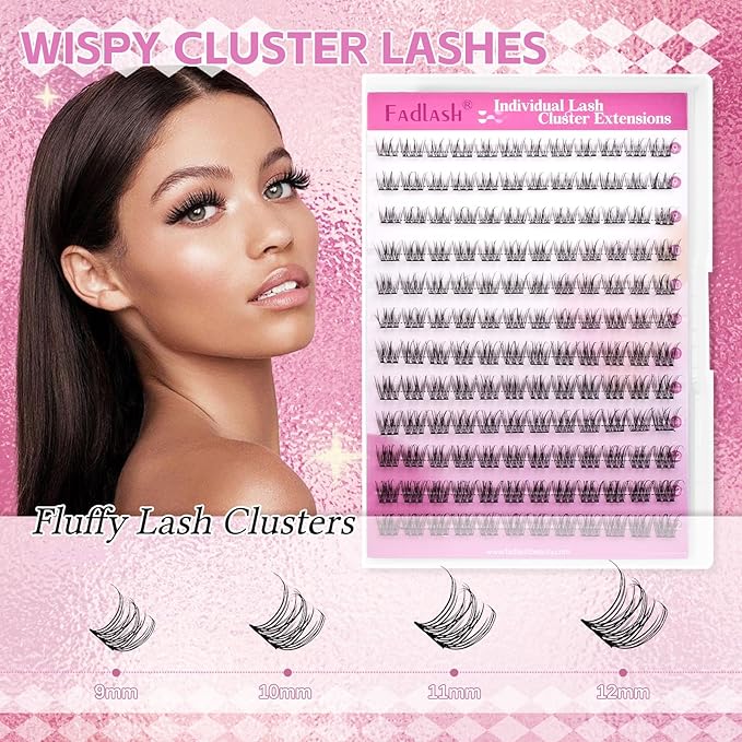 Natural Lash Clusters DIY Lash Extensions at Home Wispy Eyelash Extensions Individual Cluster Lashes 9-12mm Eyelash Cluster False Lashes by FADLASH (SLYW)