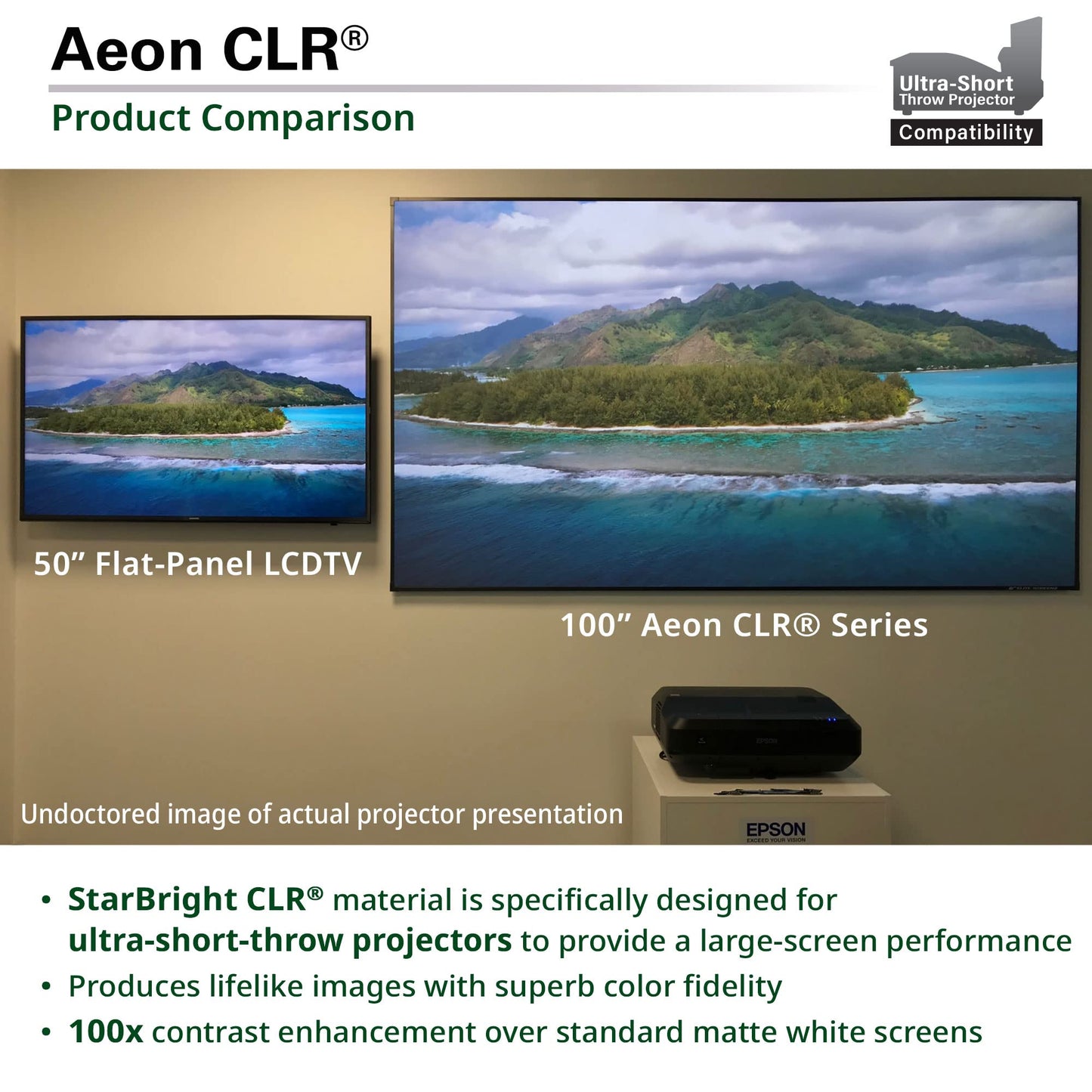 Elite Screens Aeon CLR 123-Inch ALR UST Projector Screen, 8K Edge-Free Fixed Frame, 95% Ambient Light Rejecting, Indoor Home Theater Movie Screen, Perfect for Ultra Short Throw Projectors, AR123H-CLR