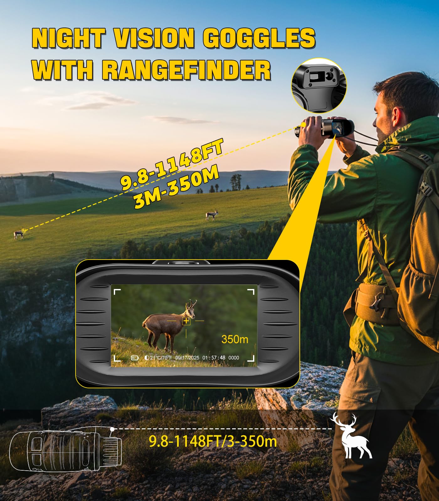 Zivolixd 4K Night Vision Binoculars with 350m Rangefinder, 36MP Infrared Goggles for Adults, 500m Viewing in Total Darkness, 32G 4500mAh Battery & 8X Zoom for Hunting, Camping & Security