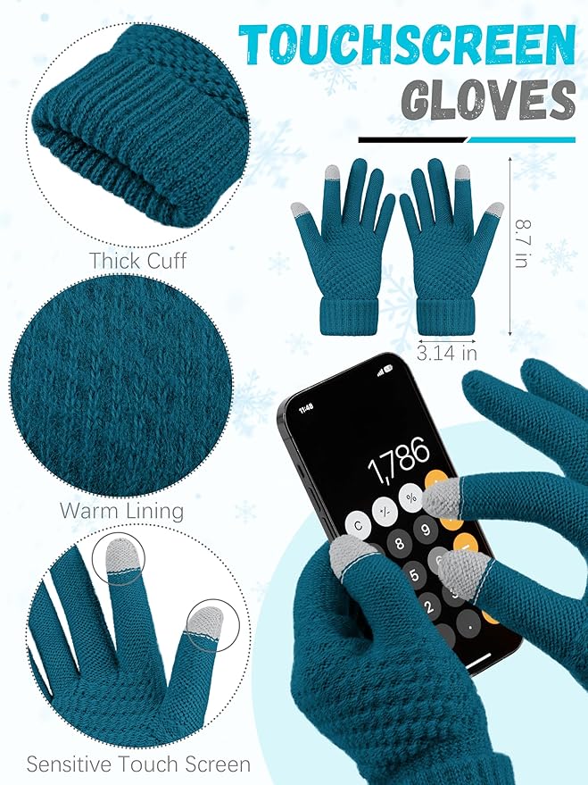 Winter Hat Scarf Gloves and Ear Warmer, Warm Knit Beanie Hat Touch Screen Gloves Set Winter Gifts Neck Scarves for Women