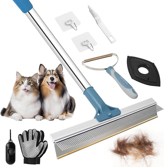 7 in 1 Carpet Rake for Pet Hair Removal with 51” Adjustable Pet Hair Removal Broom for Rugs, Mats and Couch