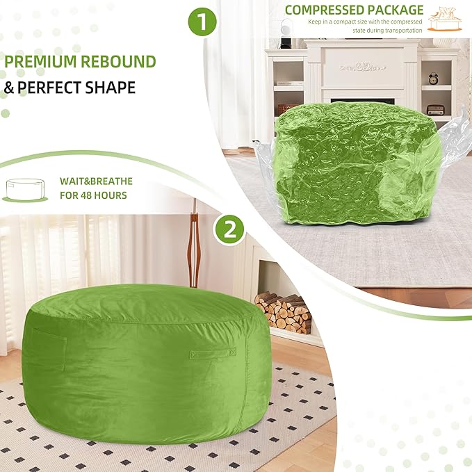HABUTWAY Bean Bag Chair 3Ft Luxurious Velvet Ultra Soft Fur with High Rebound Memory Foam Bean Bag Chairs for Adults Plush Lazy Sofa with Fluffy Sponge 3' (Lime)