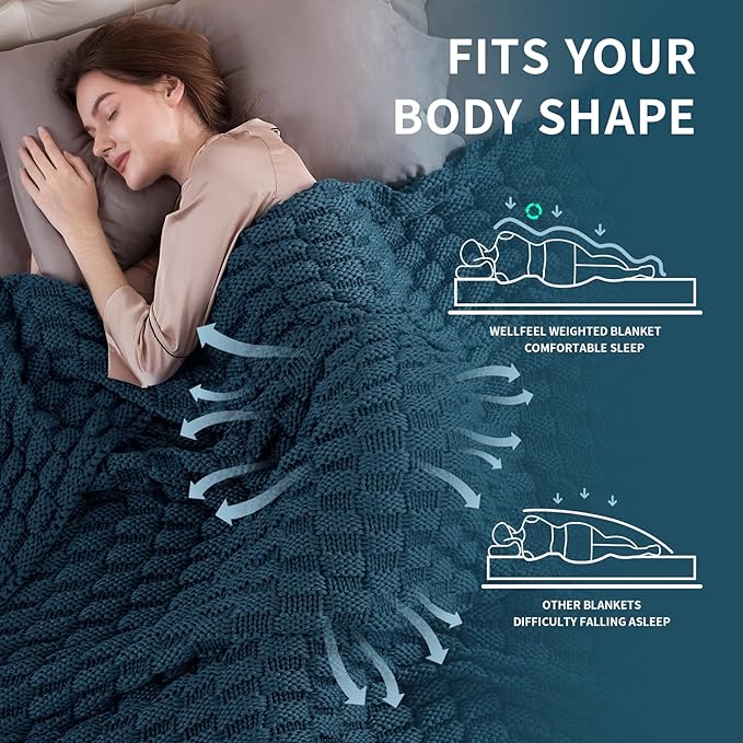 Knitted Weighted Blanket for Adult, No Beads Heavy Blanket 70” x 90'' 20lbs, Breathable Chunky Knit Blanket, Cooling Weighted Blanket for Hot Sleepers, Christmas Home Decor (Peacock Blue)