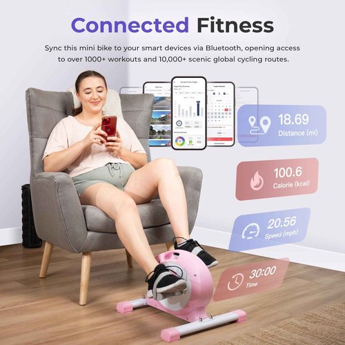 Sunny Health & Fitness (Pink) Under Desk Smart Mini Pedal Exerciser, Dual Function Exercise Cycle Bike with Low Profile Design - P2330
