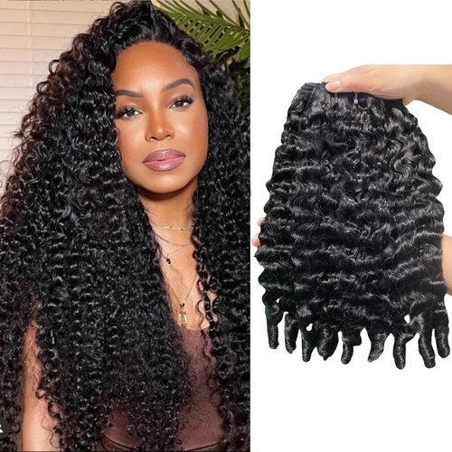 Burmese Curly Bundles Human Hair 16 18 20 Inch 12A Grade 100% Unprocessed Brazilian Virgin Hair Weave with Spriral End 3c4a Quick Weave Real Human Hair Extensions For Black Women Natural Black
