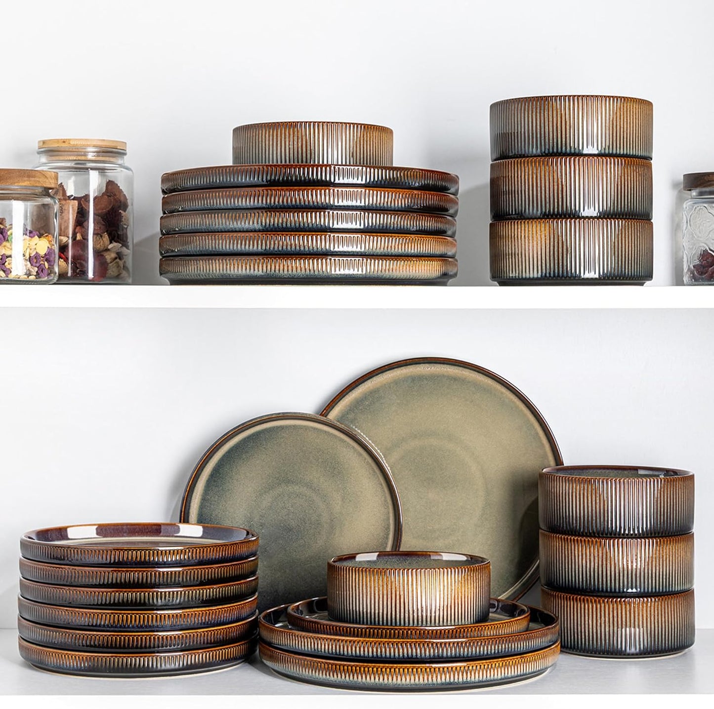 TheTerra Ceramic Dinnerware Sets, Brown