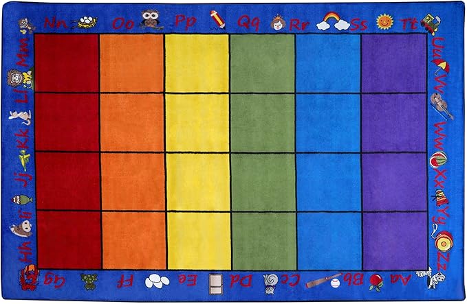 KIDCARPET.COM Seating Rainbow with Alphabet 24 7'6" x 12' Rectangle, Educational Classroom Rug, Kids Learning Play Mat | Area Rug for Bedroom or Playroom