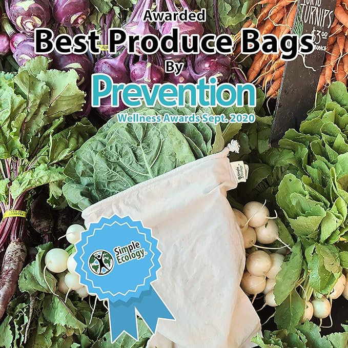 Simple Ecology Reusable Grocery Produce Shopping and Storage Bags, Organic Cotton Muslin, Large 3 pack