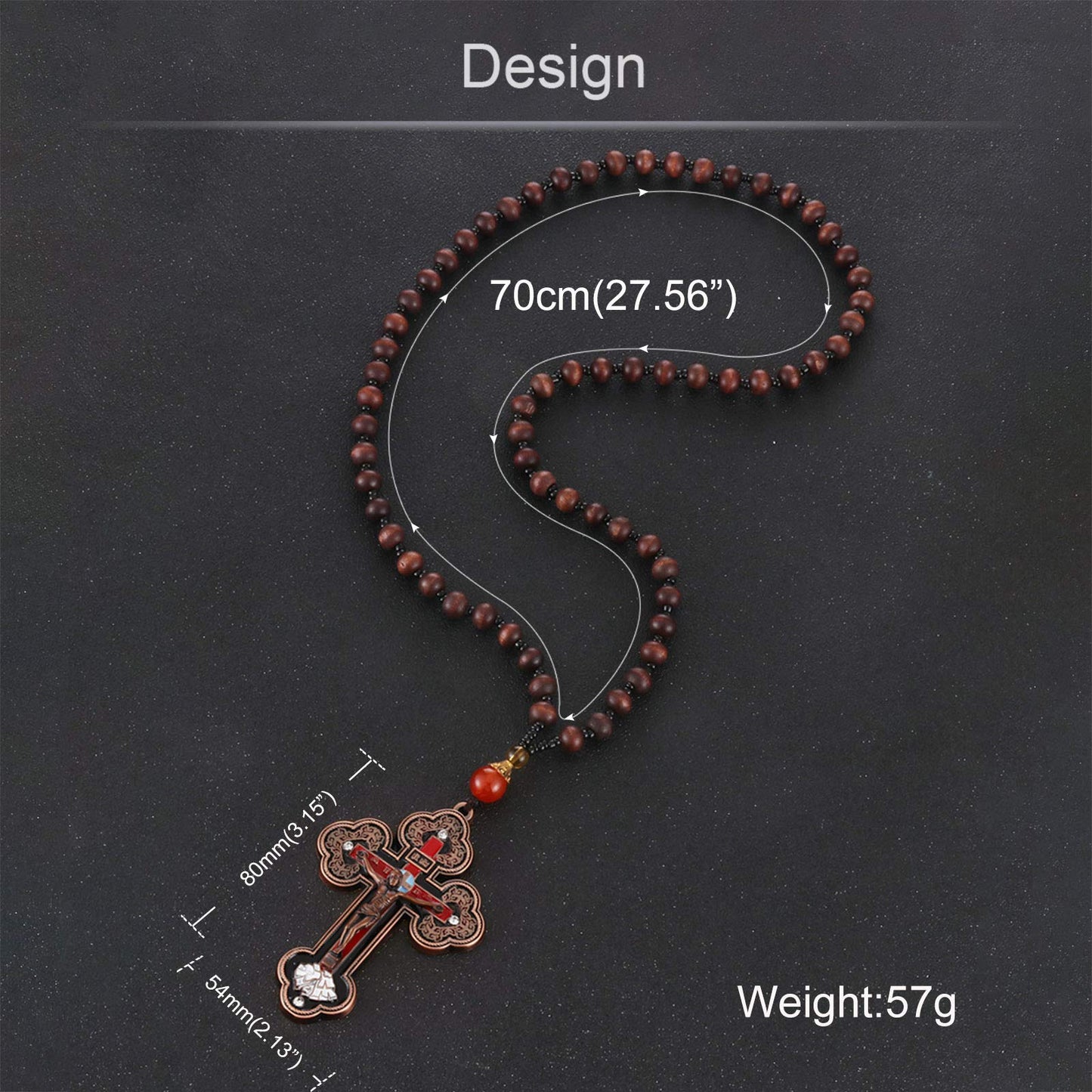 COTTVOTT Wood Rosary Beads Cross Necklace Men Prayer Orthodox Crucifix Jesus Pendant Necklace (Bronze Color)