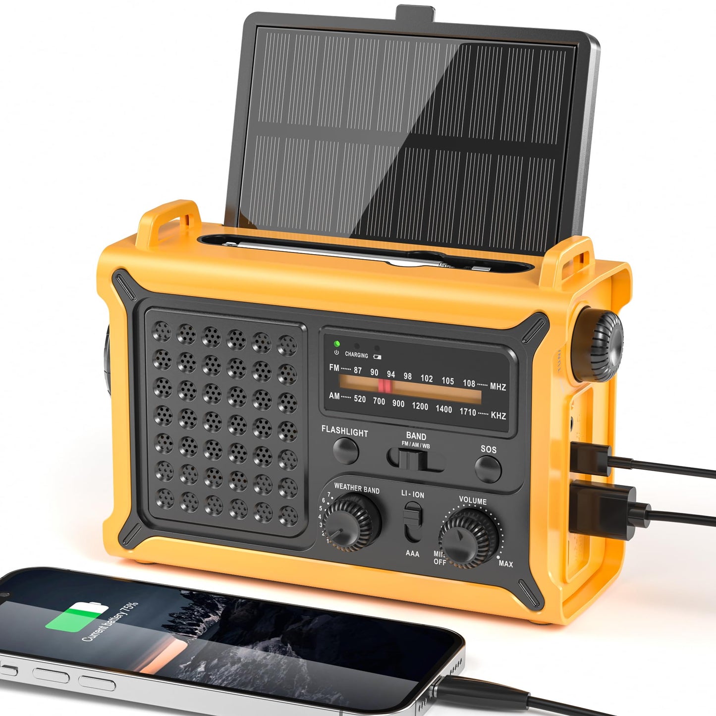 Weather Radios Portable Am Fm Noaa Alert With Battery Backup 12000Mah 44400Mwh, Fast Solar Power, Emergency Radio Hand Crank Fla